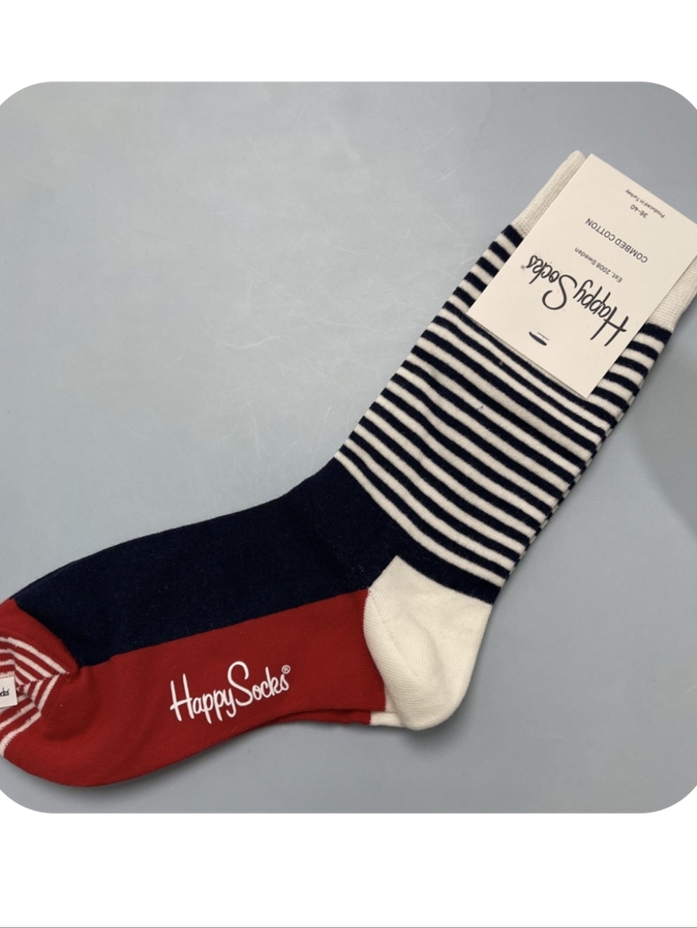 Navy, Red & White Striped Crew Happy Socks